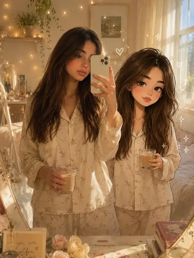 مینی من کارتونی کنار سلفی آینه‌ای